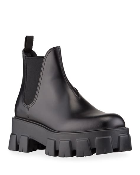 prada leather lug sole platform booties|Prada Monolith Leather Chelsea Boots .